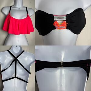 Victoria Secret bathing suit bikini tops lot of 2 size large pink strappy bandeu
